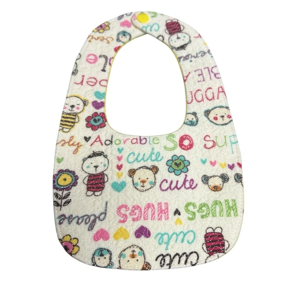 Hand Crafted Baby Bib with snap closure cotton snuggle flannel reversible